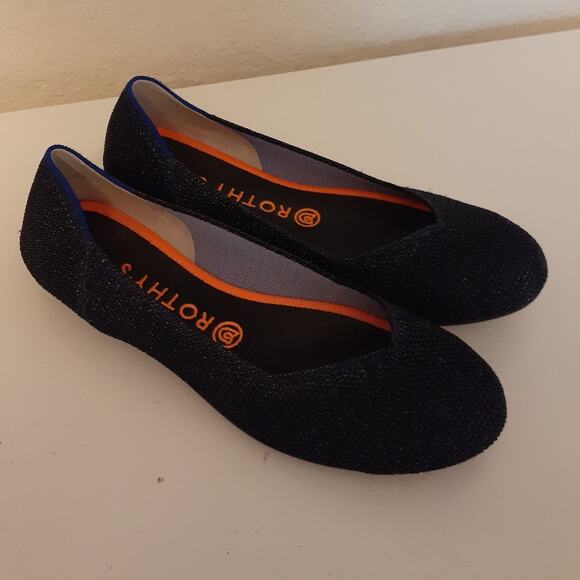 Rothy's The Flat Navy Blue Metallic Knit Ballet Flats Comfort size 8.5 EUC - Picture 1 of 10